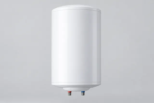Ilustración de un termo eléctrico doméstico blanco de instalación vertical Ilustración de un termo eléctrico doméstico blanco de instalación vertical